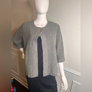 Chico’s 2 Women’s Large Sweater Gray Hook Closure 3/4 Sleeve Knit Cardigan
